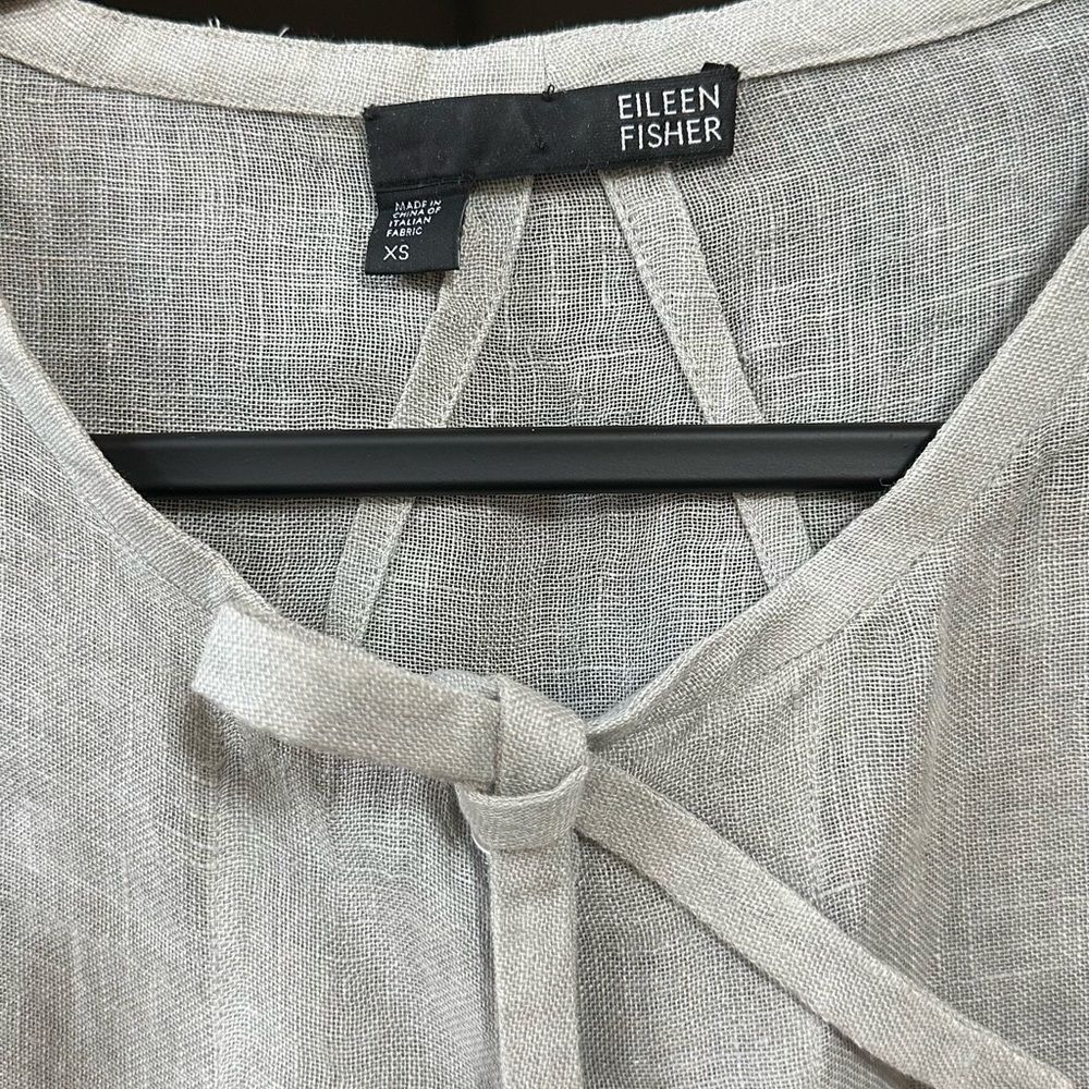 Eileen Fisher Irish Linen Abolone  Tie Sheer Light Blue, Size XS - Picture 3 of 10